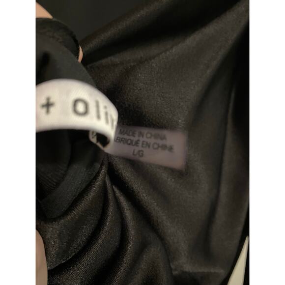 Alice + Olivia Lita Cowl Back Mini Dress Large Black Satin Draped Open Back Chic - Picture 10 of 16